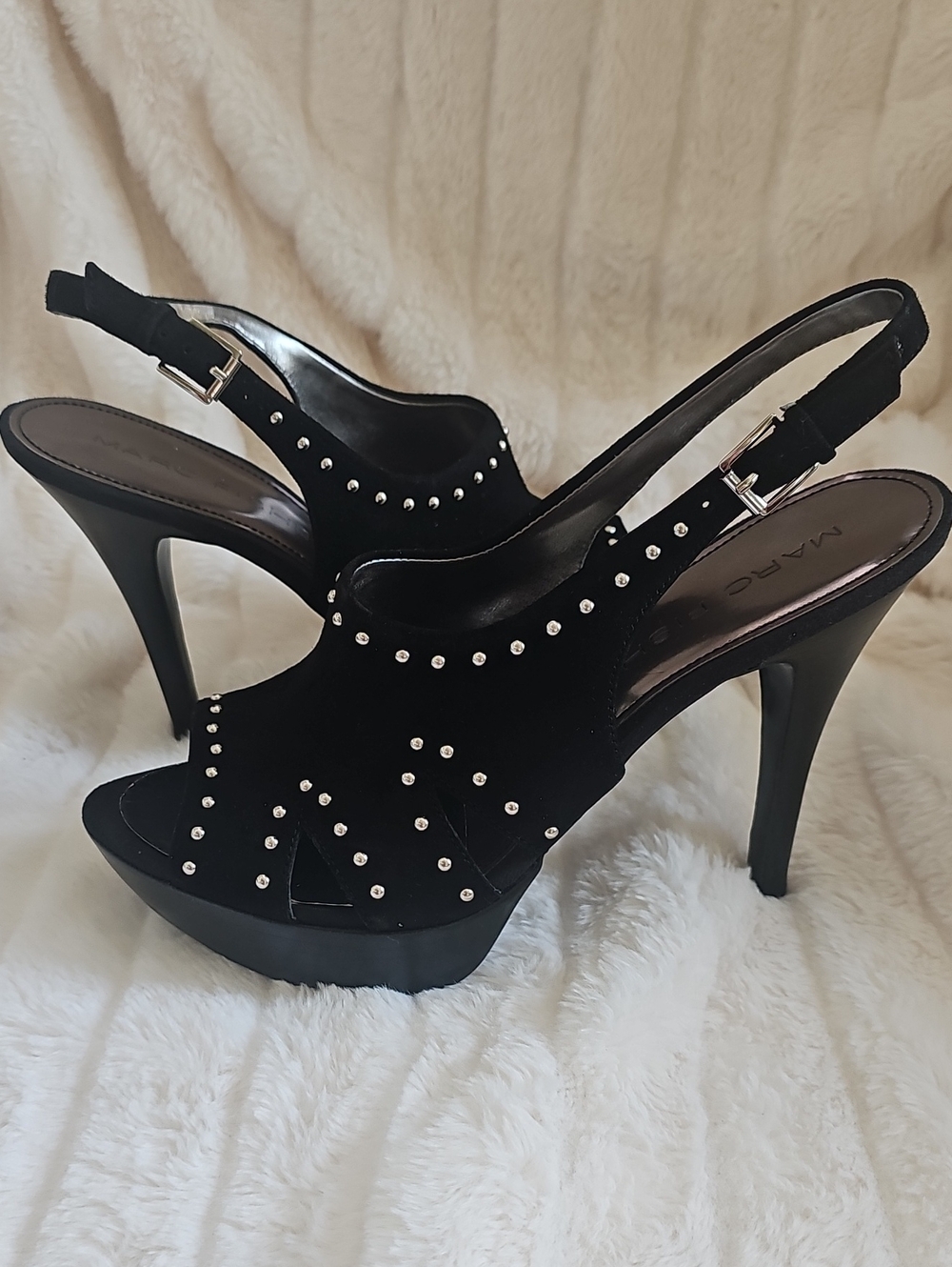 Marc Fisher Black Studded Slingback Platform Heels